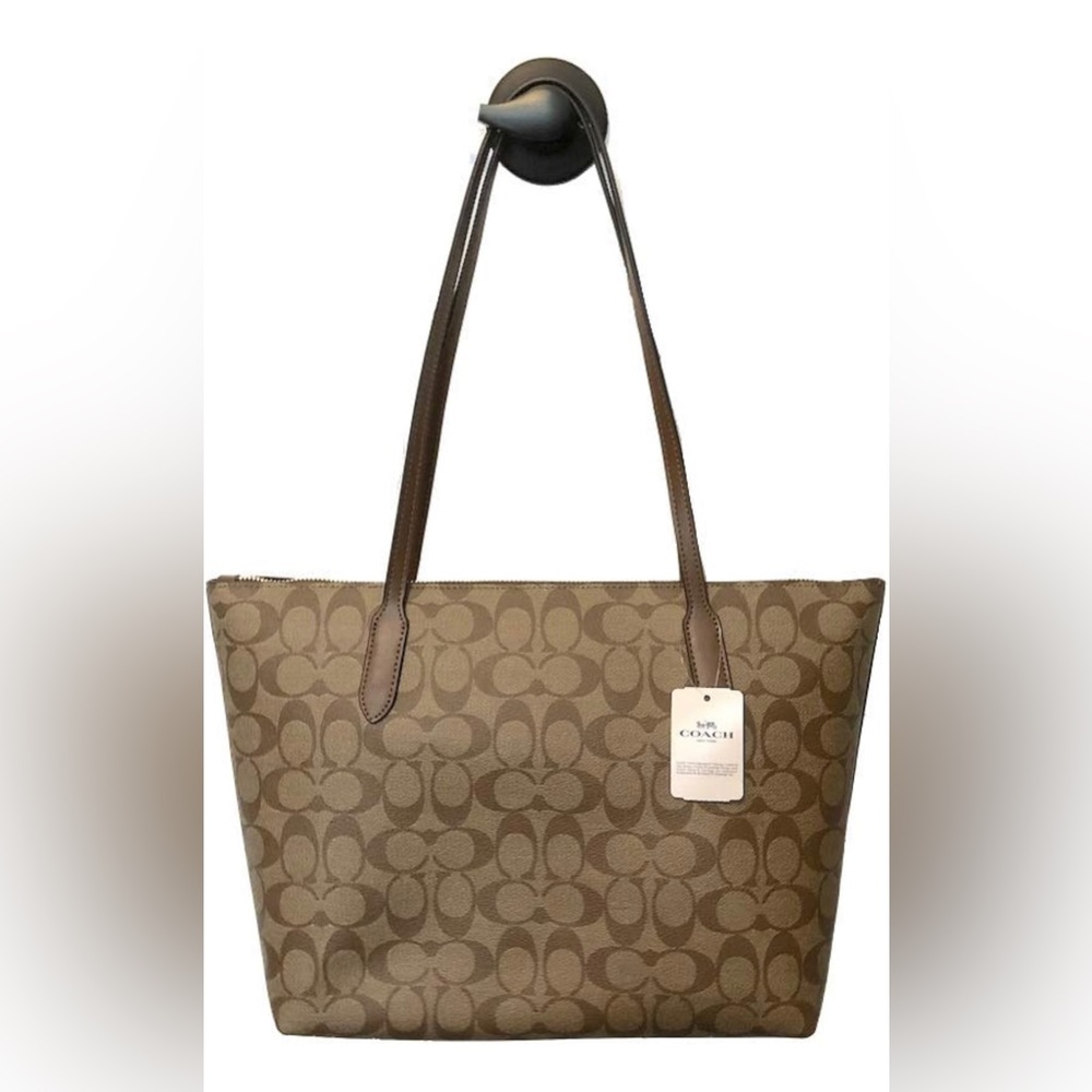Coach, khaki/brown signature, leather tote